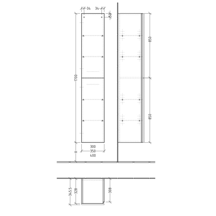 Sanipa 3way Hochschrank 35 cm, 2 Türen Anschlag rechts, mit Griffleiste