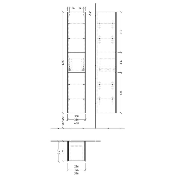 Sanipa 3way Hochschrank 35 cm, 1 Auszug, 2 Türen Anschlag links, Push to open