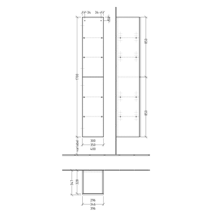 Sanipa 3way Hochschrank 35 cm, 2 Türen Anschlag links Push to open