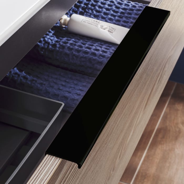 Sanipa 3way Hochschrank 40 cm, 1 offenes Fach, 2 Türen mit Türanschlag links, mit Aufsatzgriff schwarz matt