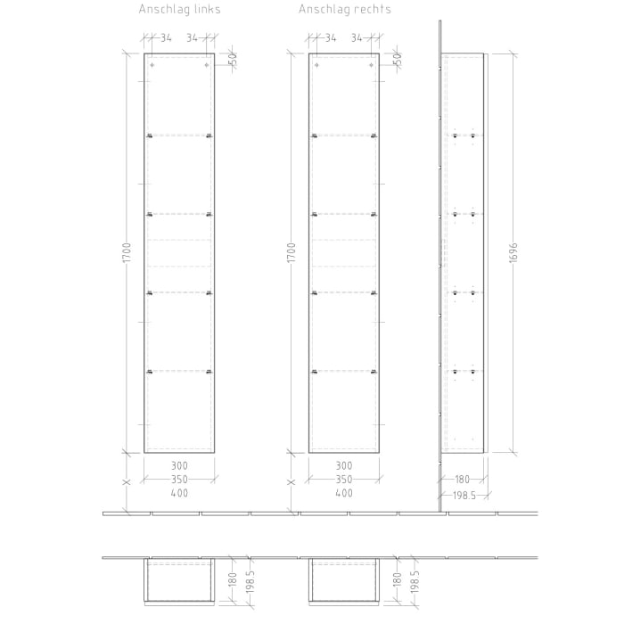 Sanipa 3way Hochschrank 40 cm tiefenreduziert, 1 Tür Anschlag rechts, Push to open