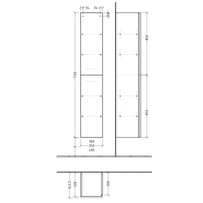 Sanipa 3way Hochschrank 40 cm, 2 Türen Anschlag links, mit Griffleiste