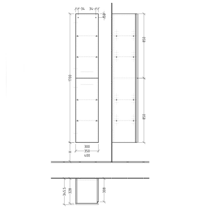 Sanipa 3way Hochschrank 40 cm, 2 Türen Anschlag rechts, mit Griffleiste