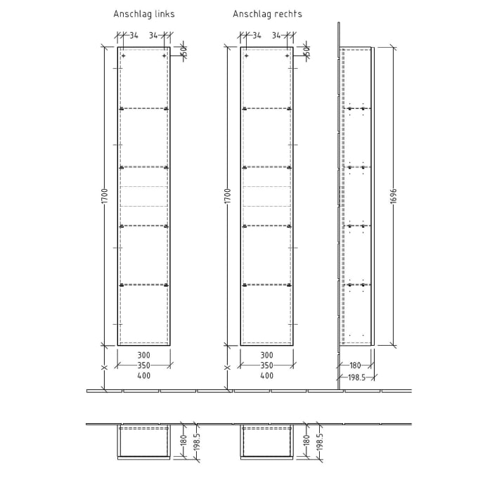 Sanipa 3way Hochschrank 40 cm tiefenreduziert, 1 Tür Anschlag rechts, Push to open