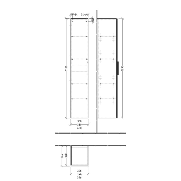 Sanipa 3way Hochschrank 40 cm, 1 Tür  mit Türanschlag rechts, mit Aufsatzgriff