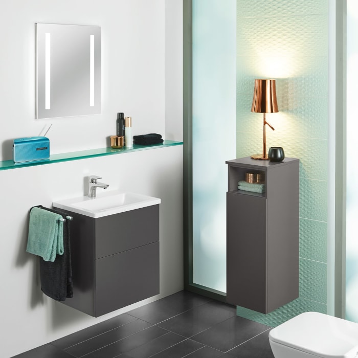 Sanipa 3way Mittelschrank 30 cm, 1 Tür mit Anschlag links, 1 offenes Fach, Push to open