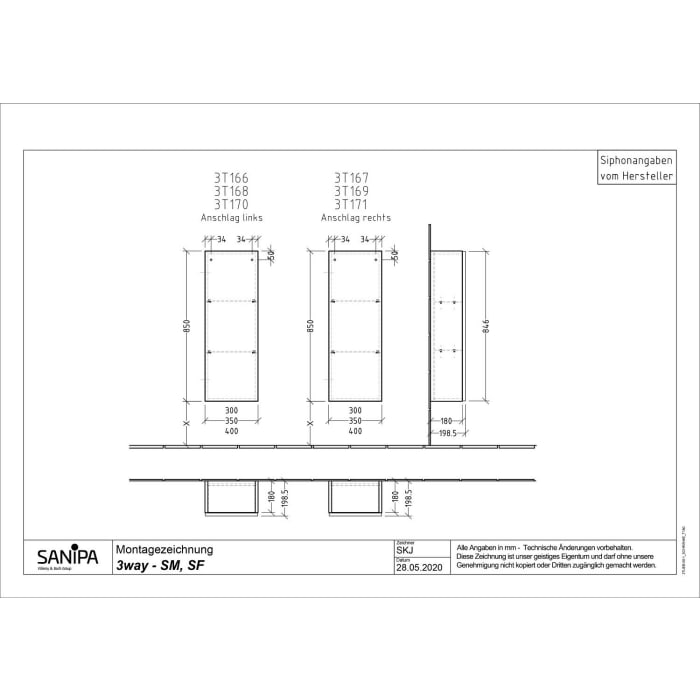 Sanipa 3way Mittelschrank 30 cm, 1 Tür, Anschlag rechts, Push to open