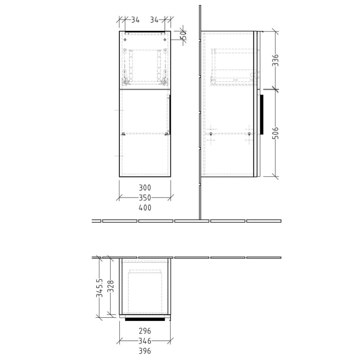 Sanipa 3way Mittelschrank 30 cm, 1 Tür mit Anschlag links, 1 Auszug, mit Aufsatz-Griff
