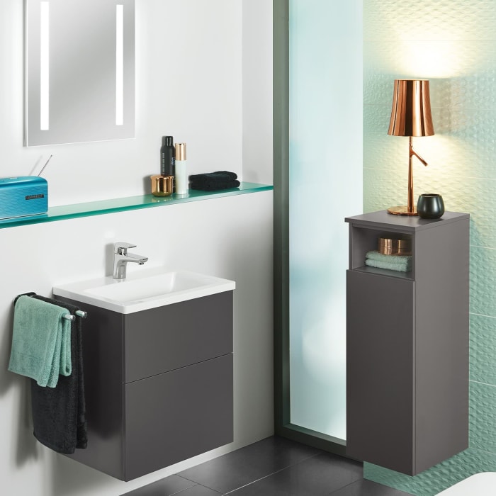 Sanipa 3way Mittelschrank 35 cm, 1 Tür mit Anschlag links, 1 offenes Fach, Push to open