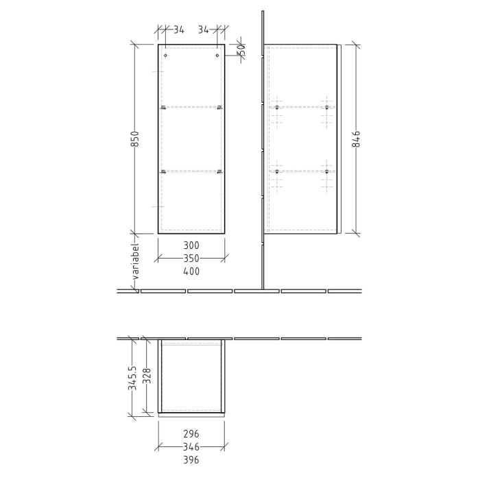 Sanipa 3way Mittelschrank 35 cm, 1 Tür mit Anschlag rechts, Push to open