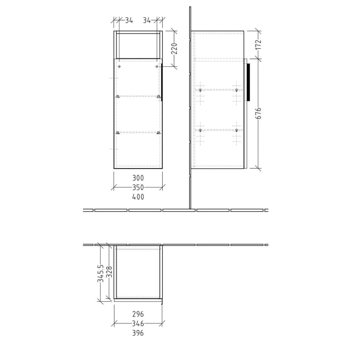 Sanipa 3way Mittelschrank 35 cm, 1 Tür mit Anschlag rechts, 1 offenes Fach, mit Aufsatz-Griff