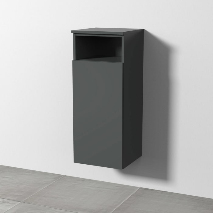 Sanipa 3way Mittelschrank 35 cm, 1 Tür mit Anschlag links, 1 offenes Fach, Push to open