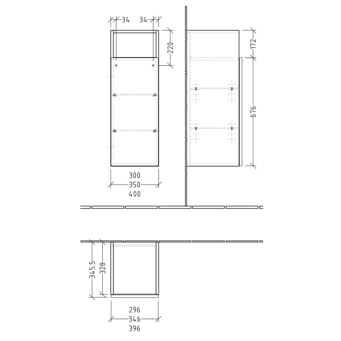 Sanipa 3way Mittelschrank 35 cm, 1 Tür mit Anschlag rechts, 1 offenes Fach, Push to open