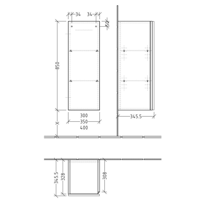 Sanipa 3way Mittelschrank 40 cm, 1 Tür mit Türanschlag links