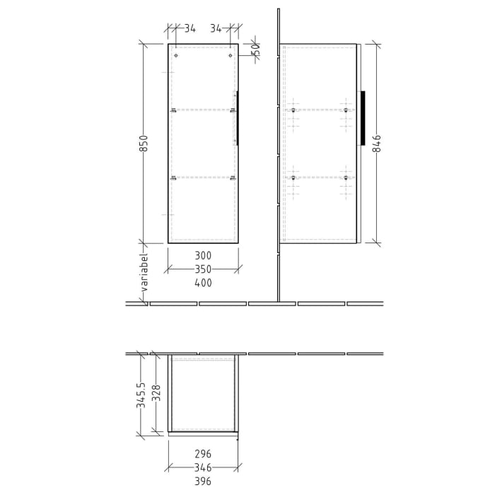 Sanipa 3way Mittelschrank 40 cm, 1 Tür mit Anschlag links, mit Aufsatz-Griff