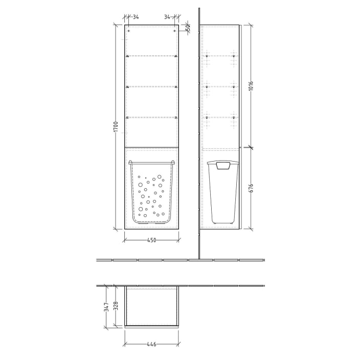 Sanipa 3way Stauraumschrank 45 cm, 1 Wäschekorbklappe, 1 Tür Anschlag links mit Push to open