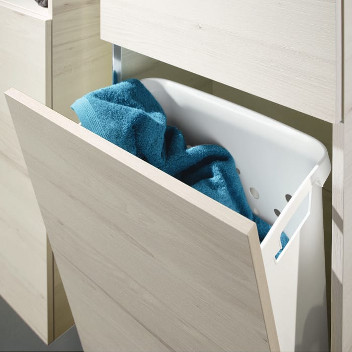 Sanipa 3way Stauraumschrank 45 cm, 1 Wäschekorbklappe, 1 Tür Anschlag links mit Push to open