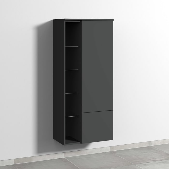 Sanipa 3way Stauraumschrank 60 cm, 1 Tür Anschlag rechts, Push to open, 1 offenes Fach, 1 Auszug