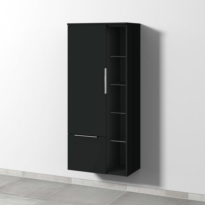 Sanipa 3way Stauraumschrank 60 cm, 1 Tür Anschlag links mit Aufsatzgriff, 1 offenes Fach, 1 Auszug