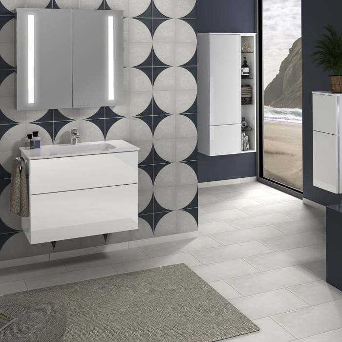 Sanipa 3way Stauraumschrank 60 cm, 1 Tür Anschlag links, Push to open, 1 offenes Fach, 1 Auszug