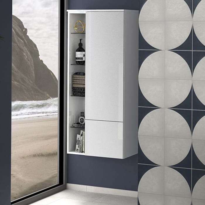 Sanipa 3way Stauraumschrank 60 cm, 1 Tür Anschlag rechts, Push to open, 1 offenes Fach, 1 Auszug