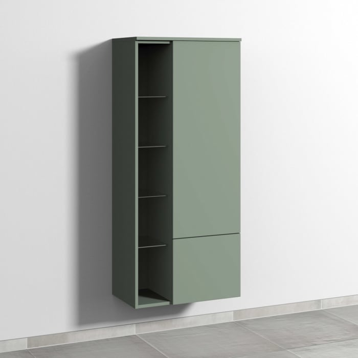 Sanipa 3way Stauraumschrank 60 cm, 1 Tür Anschlag rechts, Push to open, 1 offenes Fach, 1 Auszug