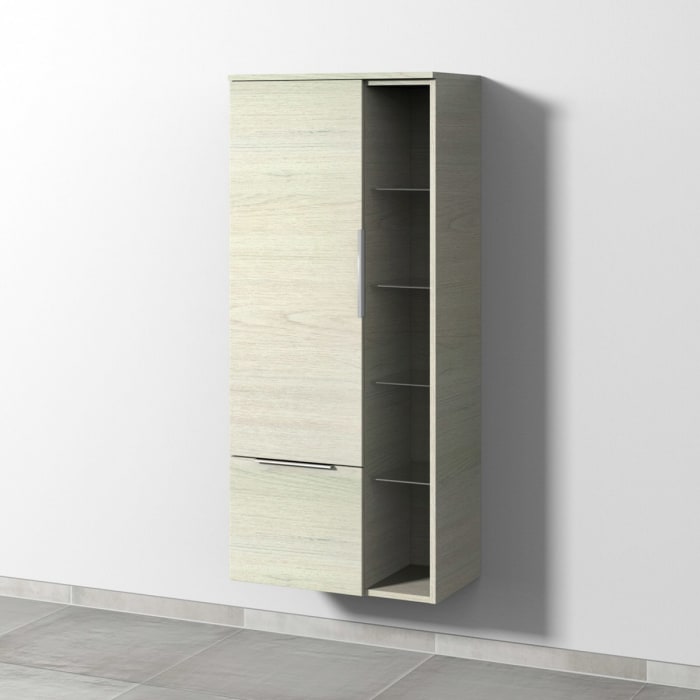 Sanipa 3way Stauraumschrank 60 cm, 1 Tür Anschlag links mit Aufsatzgriff, 1 offenes Fach, 1 Auszug