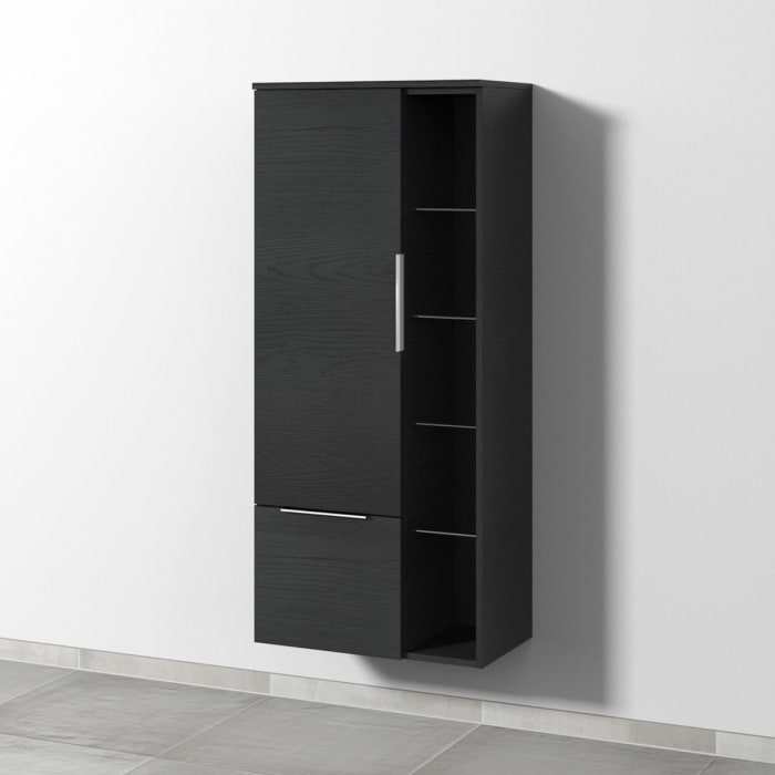 Sanipa 3way Stauraumschrank 60 cm, 1 Tür Anschlag links mit Aufsatzgriff, 1 offenes Fach, 1 Auszug