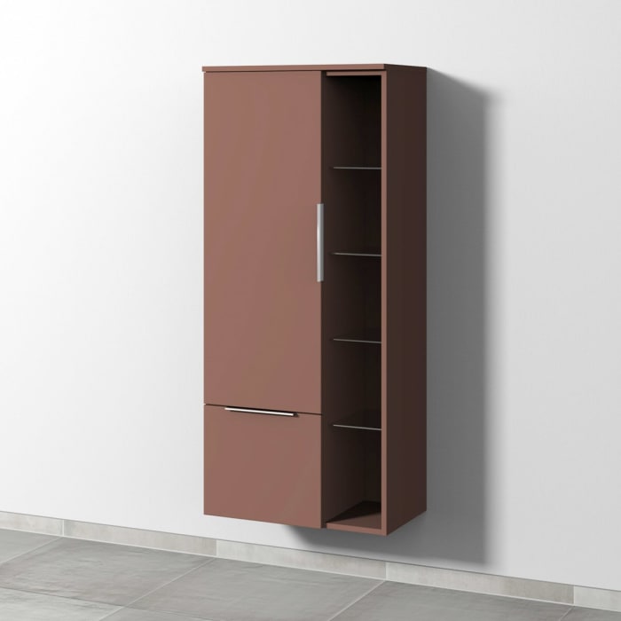 Sanipa 3way Stauraumschrank 60 cm, 1 Tür Anschlag links mit Aufsatzgriff, 1 offenes Fach, 1 Auszug