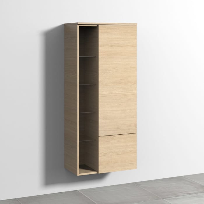 Sanipa 3way Stauraumschrank 60 cm, 1 Tür Anschlag rechts, Push to open, 1 offenes Fach, 1 Auszug