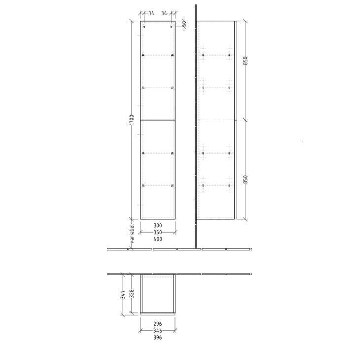 Sanipa 3way-Struktur Hochschrank 40 cm, 2 Türen Anschlag links, mit Push to open