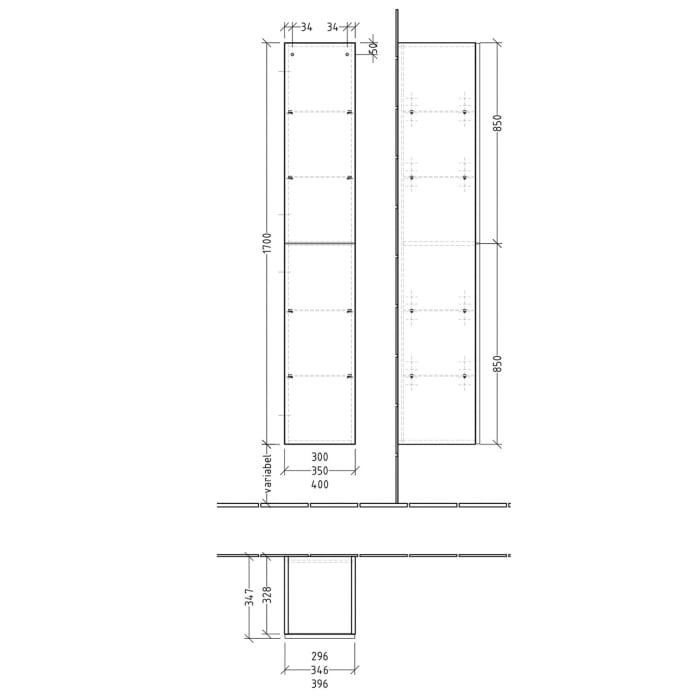 Sanipa 3way-Struktur Hochschrank 40 cm, 2 Türen Anschlag rechts, mit Push to open