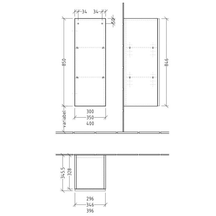 Sanipa 3way-Struktur Mittelschrank 40 cm, 1 Tür Anschlag rechts, mit Push to open