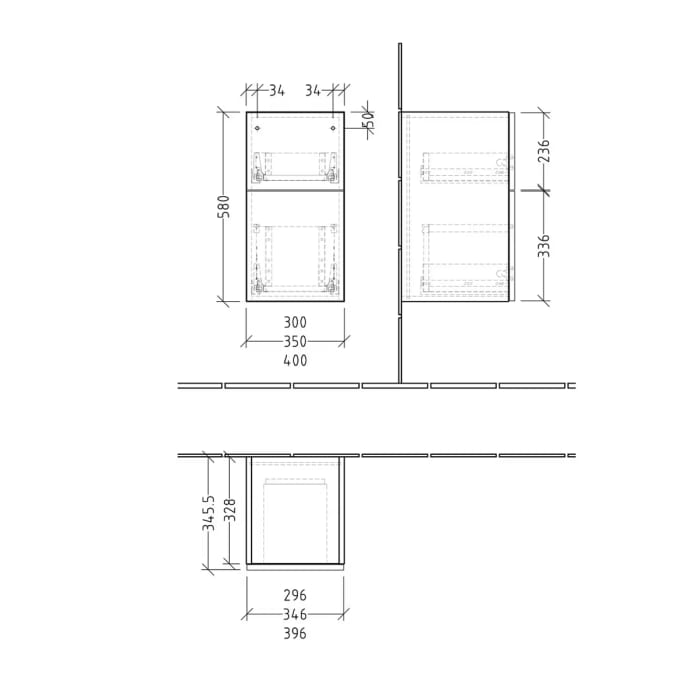 Sanipa 3way Unterschrank 30 cm, 2 Auszüge, Push to open