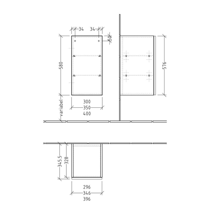 Sanipa 3way Unterschrank 30 cm, 1 Tür Anschlag rechts, Push to open