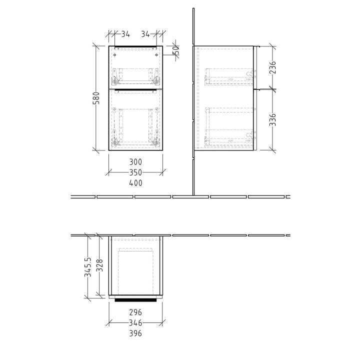 Sanipa 3way Unterschrank 30 cm, 2 Auszüge, mit Aufsatzgriff