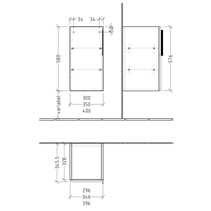 Sanipa 3way Unterschrank 35 cm, 1 Tür Anschlag links, mit Aufsatzgriff
