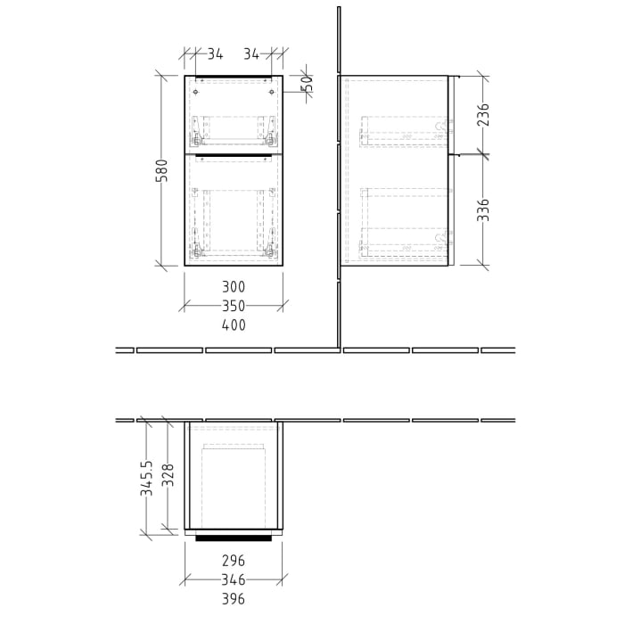 Sanipa 3way Unterschrank 35 cm, 2 Auszüge, mit Aufsatzgriff