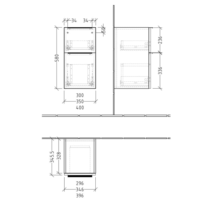 Sanipa 3way Unterschrank 35 cm, 2 Auszüge, mit Aufsatzgriff