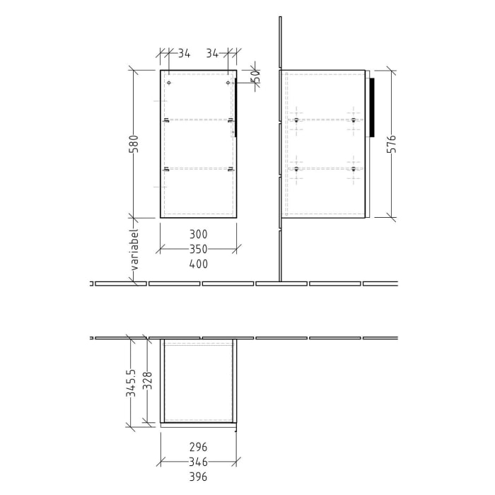 Sanipa 3way Unterschrank 40 cm, 1 Tür Anschlag rechts, mit Aufsatzgriff