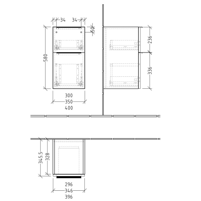 Sanipa 3way Unterschrank 40 cm, 2 Auszüge, mit Aufsatzgriff