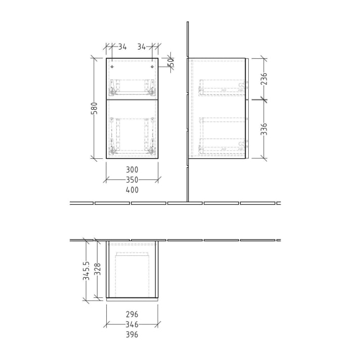 Sanipa 3way Unterschrank 40 cm, 2 Auszüge, Push to open