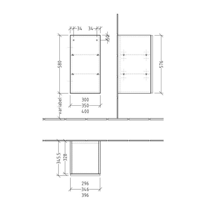 Sanipa 3way Unterschrank 40 cm, 1 Tür Anschlag links, Push to open