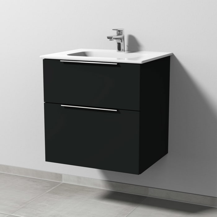 Sanipa 3way Kombination mit Keramikwaschtisch Design 60 cm, 2 Auszüge mit Aufsatz-Griff