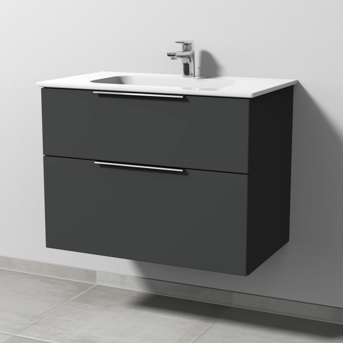 Sanipa 3way Kombination mit Keramikwaschtisch Design 80 cm, 2 Auszüge mit Aufsatz-Griff