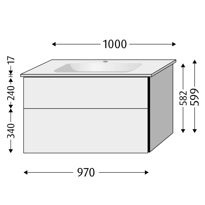 Sanipa 3way Kombination mit Keramikwaschtisch Design 100 cm, 2 Auszüge mit Push to open