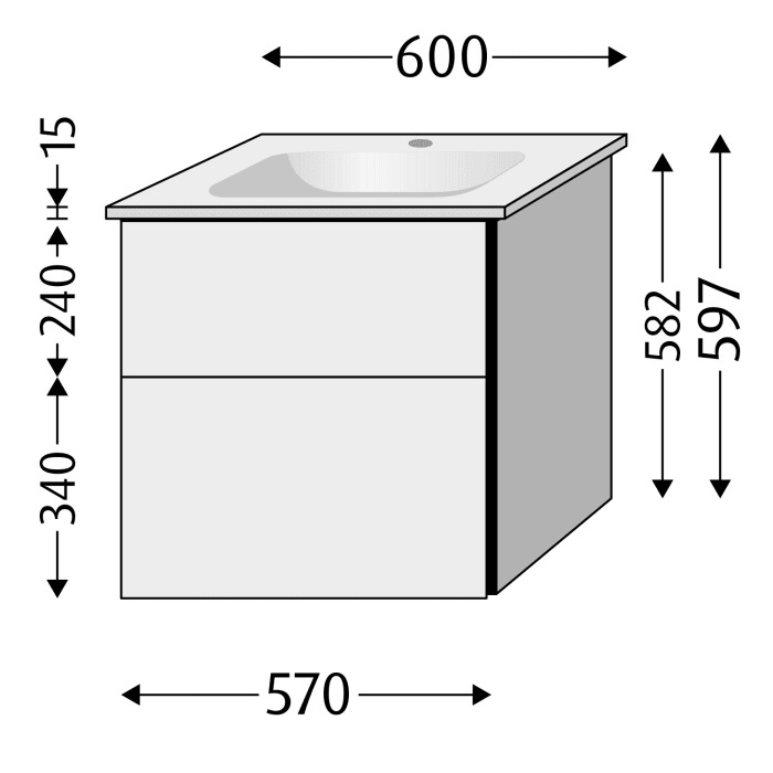 Sanipa 3way Kombination mit Keramikwaschtisch Design 60 cm, 2 Auszüge mit Push to open
