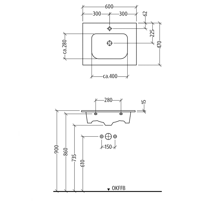 Sanipa 3way Kombination mit Keramikwaschtisch Design 60 cm, 2 Auszüge mit Griffleiste