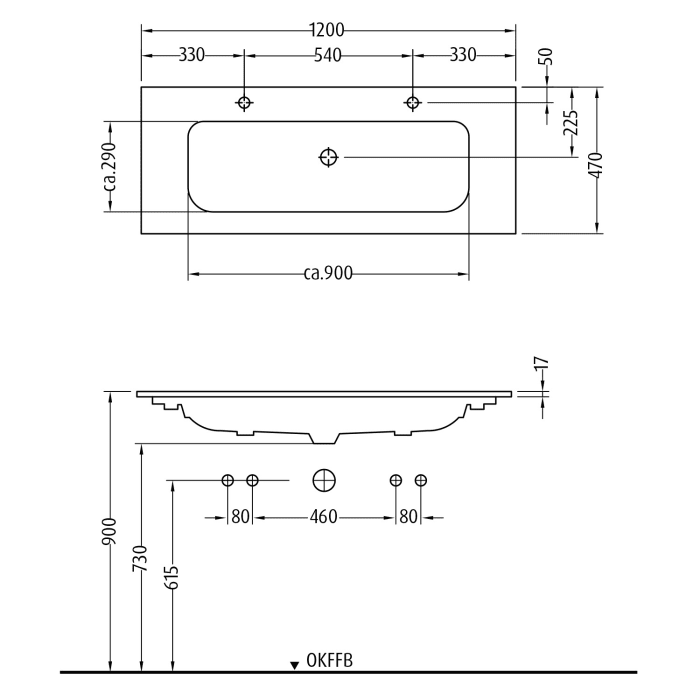 Sanipa 3way Kombination mit Keramik-Doppelwaschtisch Design 120 cm, 4 Auszüge mit Aufsatz-Griff