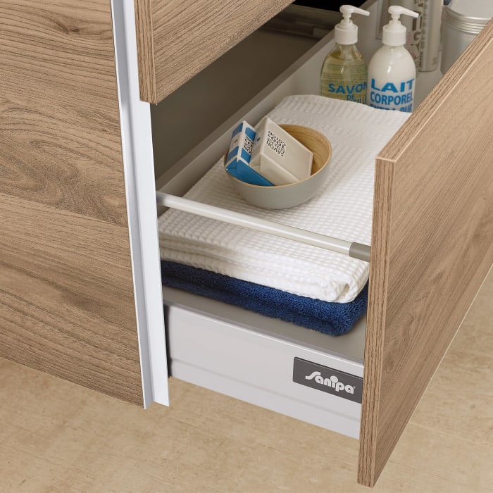 Sanipa 3way Kombination mit Keramikwaschtisch Design 60 cm, 2 Auszüge mit Griffleiste